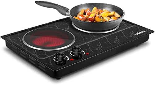 CUSIMAX Double Burner Electric Hot Plate for Cooking, 1800W, Black Marble by CUSIMAX