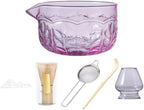 7 Pcs Pink Glass Matcha Tea Set, Japanese Style Bowl and Whisk Kit with Ergonomic Spout, Wood Whisk, Elegant Stand, Ceramic Holder, Sifter and Scoop for Green Tea Rituals by Unknown