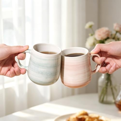 Stoneware Coffee Mugs Set of 4, 12oz Hand-Painted Coffee Cups with Handle - Image 4