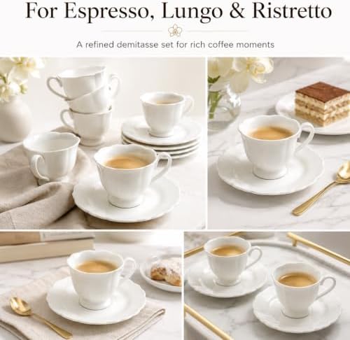 Espresso Cups and Saucers Set of 6, 3 oz White Orchid - Image 4