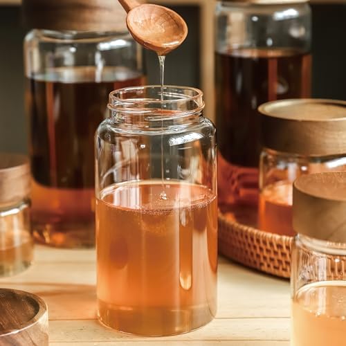3 Pack 28 fl oz/850 ml Clear Glass Storage Canister with Airtight Wooden Screw On Lid, Medium Decorative Glass Container Jar Set for Coffee, Candy, Cookie, Condiment, Pepper, Sugar, Oatmeal - Image 6
