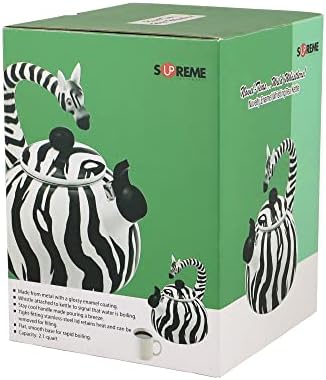Whistling Tea Kettle for Stove Top Enamel on Steel Teakettle, Supreme Housewares Zebra Design Teapot Water Kettle Cute Kitchen Accessories Teteras (2.1 Quart, Zebra) - Image 2