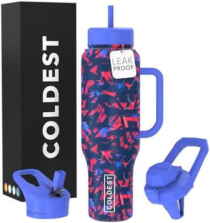 Coldest Tumbler with Handle and Straw - 100% Leak Proof Insulated Tumbler with Lid and Straw (3 Lids) - Stainless Steel Tumblers for Women & Men - Cup Holder Friendly Base, 46 oz (Trailblazer) by Coldest