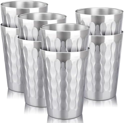 Beasea Stainless Steel Cups 15 oz, 8 Pack Large Stackable Stainless Steel Tumbler Bulk Double Wall Insulated Metal Pint Glasses Tin Cups for Drinking Home Restaurant Office Party Camping by Beasea