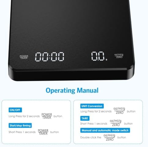 3kg/0.1g Precision Coffee Scale with Positive & Negative Timer, Rechargeable Digital Kitchen for Espresso Brewing, Matte Black, Compatible with Pour Over Drip Coffee Making - Image 6