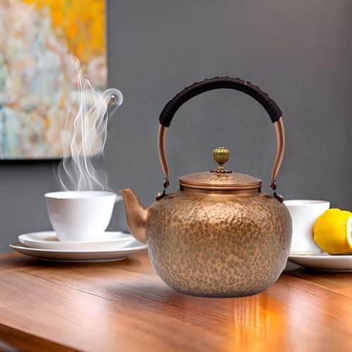 50.7oz Elegant Chinese Style Copper Tea Kettle For Stovetop, Non-Coating Pure Copper Teapot with Stainless Steel Infuser For Loose Tea, Large and Solid Tea Pot(1500ml) - Image 2