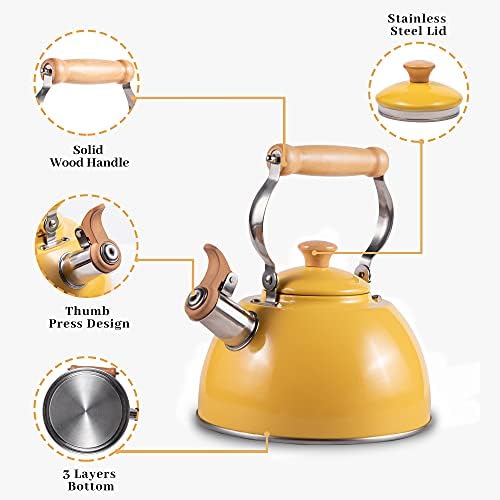ROCKURWOK Whistling Tea Kettle, Tea Pot All Stovetop Safe, 2.7 Quart Yellow - Image 6