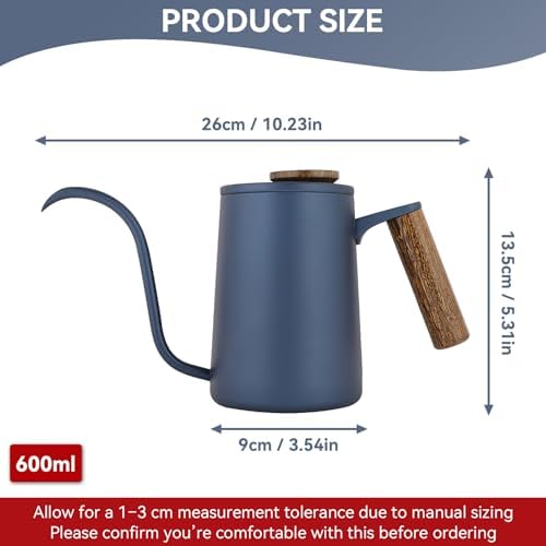 Gooseneck Pour Over Kettle, 600ml/20oz Coffee Kettle, 304 Stainless Steel Hand Drip Coffee Tea Pot with Long Narrow Spout for Home Brewing Coffee (Blue) - Image 3