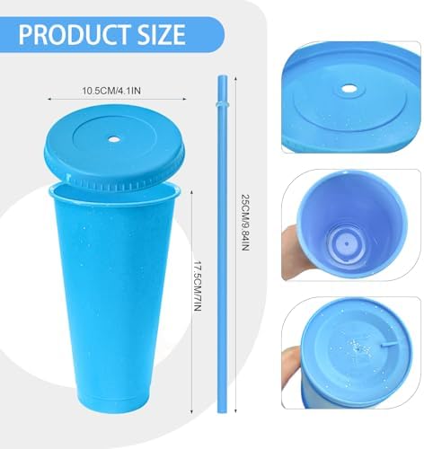 YOUKE OLA 72 Pack Glitter Plastic Cups with Lid and Straw, 24 oz Bulk Reusable Cup for Coffee Cup for Adult Birthday Party (Mix Color) - Image 2