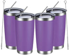 MEWAY 20oz Tumbler 4 Pack Double Wall Vacuum Insulated Travel Mug Bulk, Stainless Steel Tumblers with Lid and Straw, Durable Powder Coated Coffee Cups for Cold & Hot Drinks (Purple, 4) by MEWAY