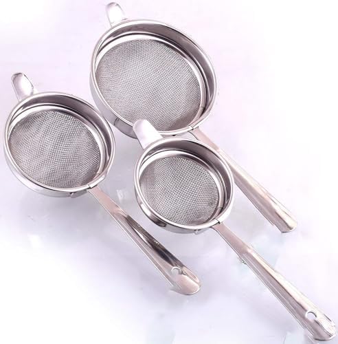 Steel Chalani, Stainless Steel Tea Strainer Chalni Double Mesh Last Long Set of 3 Pcs (8,9,10 cm) - Image 2
