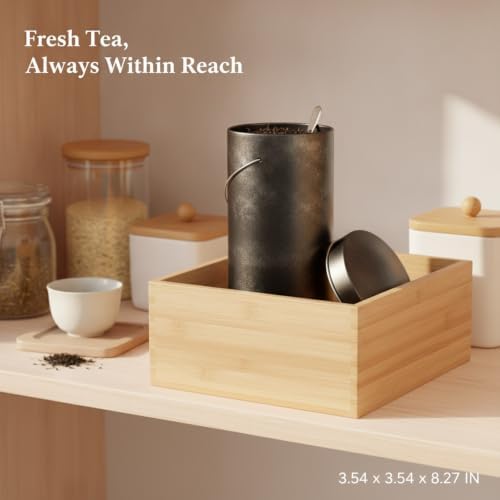 Food Storage Canister with Built-in Scoop, Round Tinplate Metal Jar for Loose Leaf Tea Organization, Black Finish - Image 3