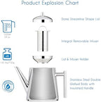 Easyworkz Stainless Steel Double Wall 34 oz Tea Pot with Removable Tea Infuser, Perfect for Brewing Your Favorite Tea, Chrome - Image 4
