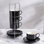 8 Ounce Stackable Cappuccino Cups with Saucers and Metal Stand - Image 6