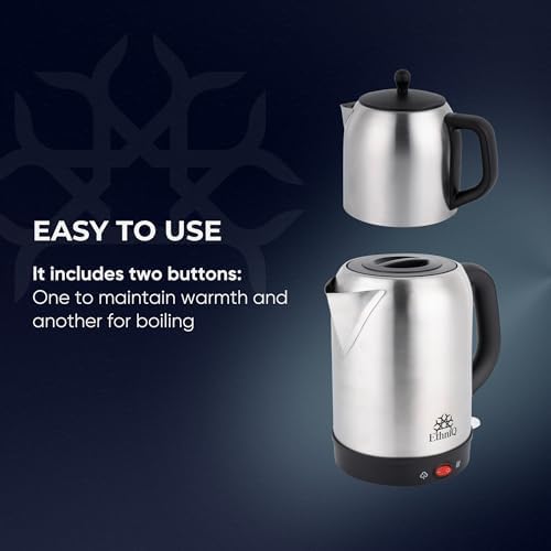 Ethniq TeaVibe Electric Turkish Tea Maker - Stainless Steel 120V Double Pot Kettle & Infuser, Boil-Dry Protection, Auto Shut-Off & Keep Warm Function, 1.7L Kettle + 1L Teapot Capacity - Image 2