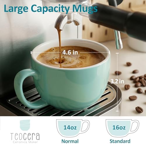Teocera 16oz Large Coffee Mugs Set of 4 - Thick Mint Green Porcelain Cups for Cappuccino, Latte, Tea & Hot Chocolate - Dishwasher Safe Ceramic with Comfort Grip Handles - Image 3