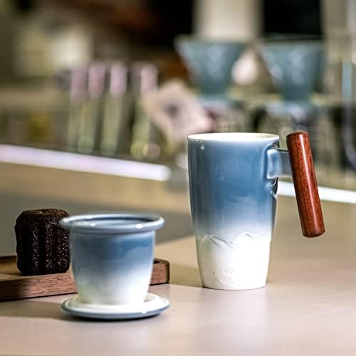 suyika Tomotime Tea Cup with Infuser and Lid 400ml Ceramic Tea Mugs Smooth Inner Wall Wooden Handle 13.5 oz,Blue - Image 6