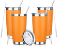 20oz Tumbler with Straw and Brush, Stainless Steel Vacuum Insulated tumbler, Double Wall Insulated Coffee Tumbler for Outdoor, Home, Travel,Office (Orange,4pcs) by ATIKZHE
