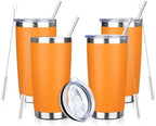 20oz Tumbler with Straw and Brush, Stainless Steel Vacuum Insulated tumbler, Double Wall Insulated Coffee Tumbler for Outdoor, Home, Travel,Office (Orange,4pcs) by ATIKZHE