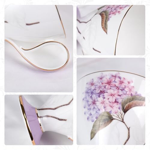 KAMMAK Tea Cups Set of 2,Ceramic Floral Pattern Demitasse Cup - Image 4