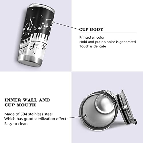 20 oz Piano Keys Music Note Insulated Tumbler Coffee Mug Double Wall Vacuum Travel Mug with Straw and Lid Stainless Steel - Image 2