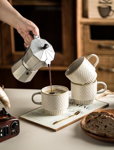Gomakren Coffee Mugs Set of 4 Ceramic Coffee Cup with Stand, Creamy White - Image 6