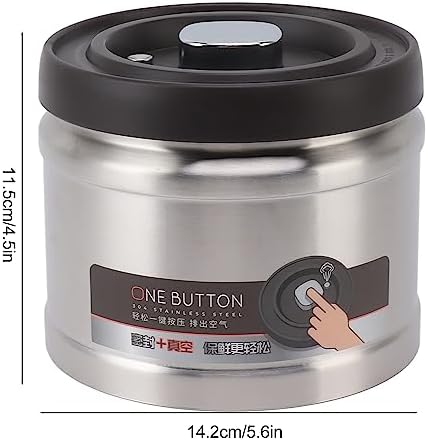 Food Storage Container, Vacuum Sealed Coffee Container, 304 Stainless Steel Coffee Canister, Press Type Airtight Food Storage Container with Lid for Coffee Beans Tea Nuts (1100ML - Image 2