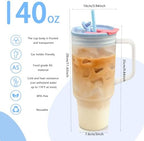 40oz Frosted Plastic Tumbler with Handle and Straw Lid, Reusable Large Iced Coffee Cup Travel Mug for Cold Drinks, Clear Acrylic Tumbler Cup for Smoothies, Tea, Juice, Office & Outdoor Use - Blue - Image 3