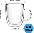 Double Wall Glass Coffee Mugs with Handle, 12 oz Set of 4 - Image 3