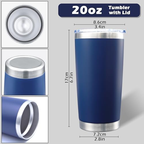 AIANJI 20oz Tumbler with Lid Stainless Steel Tumblers Insulated Mug Navy 6P - Image 5