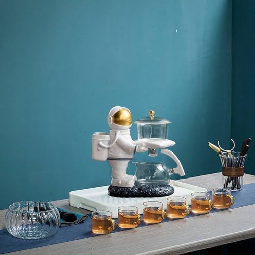 YUDIZWS Teapot for One Set, Astronaut Moon Teapot Set Kungfu Magic Tea Set Glass Magnetic Teapot Semi-Automatic Water Guide Magnetic Teapot with Infuser Heat-Resistant,B - Image 6
