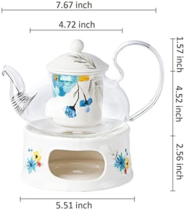 Glass Tea Pot Warmer Set 22oz Glass Teapot with Removable Loose Tea Infuser and Candle Holder Warmer Heating Base Elegant Teapot Gift Set Stovetop Safe Kettle,Style 4-7.,Style 3-7.67 x 8.68 inch - Image 4
