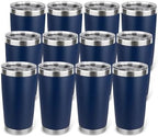 20oz Stainless Steel Tumbler Bulk with Lid, Travel Mug - Double Wall Vacuum Powder Coated Cup - Navy Blue, 12 Pack by Unknown