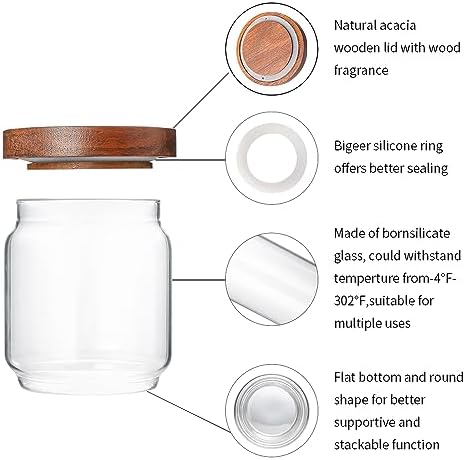 15 OZ Glass Jars with Airtight Acacia Wood Lids, 4 PCS - Image 4