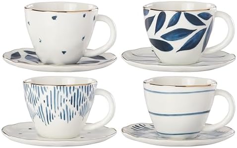 Lenox Porcelain Blue Bay 4-Piece Espresso Cup & Saucer Set, 2.45 LB by Lenox