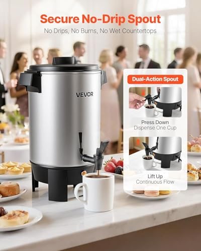 VEVOR Commercial Coffee Urn, 30 Cup 4.5 L Hot Beverage Dispenser with Dripless Faucet, Quick-Brewing Commercial Coffee Maker, Automatic Temperature Control, for Catering, Party, Church & Restaurant - Image 5