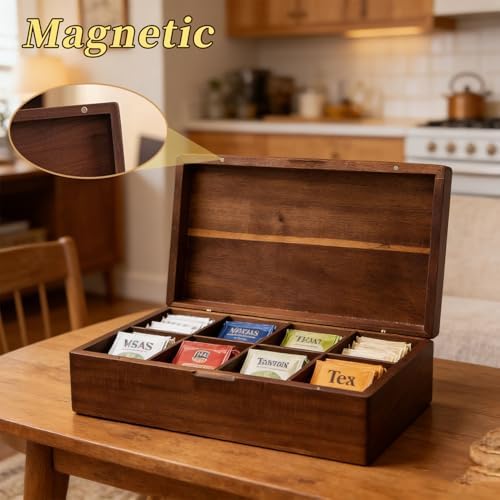 Acacia Wood Tea Bag Organizer with Compartments - Image 2