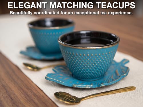 Mediterranean Blue Koi Cast Iron Tea Set, 2 Cups, 2 Saucers & Infuser - Image 5