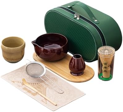 Matcha Whisk Set, 8-Piece Complete Ceramic Kit with Bamboo Whisk, Bowl, Sifter & Scoop – Japanese Tea Ceremony Gift for Beginners (J) by Unknown
