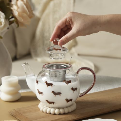 Clear Glass Teapot with Dachshund Dog Decal 700ml, London Pottery Borosilicate Loose Leaf Tea Maker with Stainless Steel Infuser - Image 5