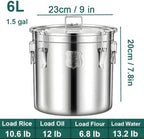 1.6Gal Small 304 Stainless Steel Containers with Lid, 202oz Airtight Flour Container Kitchen, 5-10lbs Metal Airtight Canisters Milk Jug Coffee Bean Canisters w/Locking Clamp 6L - Image 2