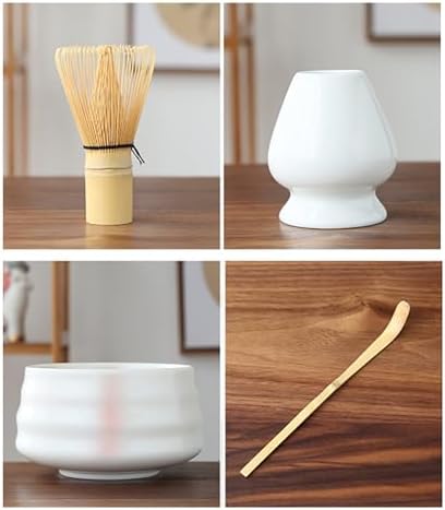 Matcha Whisk Scoop and Holder Matcha Bowl with Strainer Japanese Matcha Ceremony Accessory Set White - Image 3