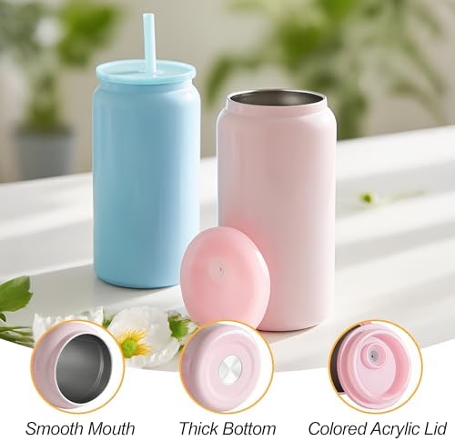 Stainless Steel Cups with Lids and Straws, 16 oz, 6 Pcs, Bright Color - Image 6