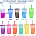 Color Changing Cups, 5 Pack 24oz Plastic Tumblers, Reusable Iced Coffee & Smoothie Cups with Lids and Straws for Parties and Travel (transparent, 24 Pcak) - Image 3