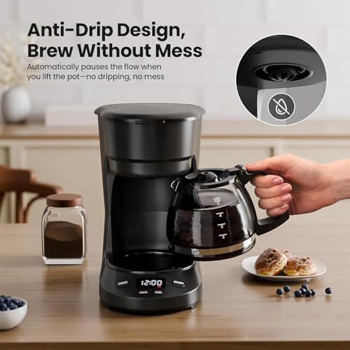 Kismile 5-Cup Drip Coffee Maker, LED Display, Timer,Anti-Drip & Shut-Off - Image 3
