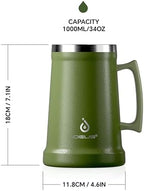 Ideus Insulated Beer Stein, 24/34oz Stainless Steel Double Walled Beer Mug Giant Bar Drinkware Metal Beer Cup with Big Grip Handle (Olive Green, 34oz (1,000ml)) - Image 4