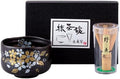 Japanese Traditional Mino Ware Handcrafted Mini Matcha Chawan Tea Bowl Cup Set With Chasen Bamboo Tea Whisk Ceremony Tableware Pottery (Tenmoku Sakura) by WarakuFuuka