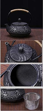 tetsubin Cast iron Tea Kettle workshop Healthy japanese fish pattern Teapot with Stainless Steel Infuser（30.4oz） - Image 4