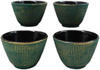 Ebros Gift Pack Of 4 Japanese Traditional Tetsubin Style Textured Surface Cast Iron Tea Cups Teacups Drinkware Tea Service Far East Decorative Accent (Green With Gold Hues) - Image 2