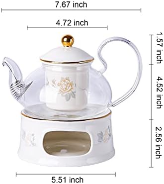 Glass Tea Pot Warmer Set 22oz Glass Teapot with Removable Loose Tea Infuser and Candle Holder Warmer Heating Base Elegant Teapot Gift Set Stovetop Safe Kettle,Style 4-7.,Style 2-7.67 x 8.68 inch - Image 4